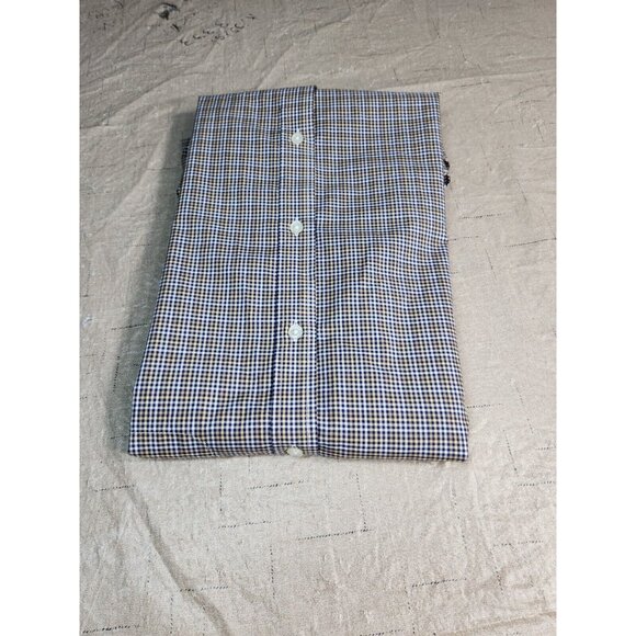 Mens Long Sleeve Button-Down Shirt Blue Yellow Check Roundtree & Yorke Size L - Picture 8 of 9